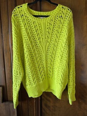 entro Neon Lime Openwork Crewneck Sweater